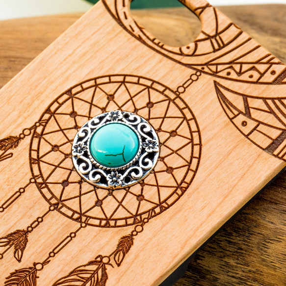 iPhone木製ケース ドリームキャッチャー チャーム付き (名入れ可+700円) 2枚目の画像