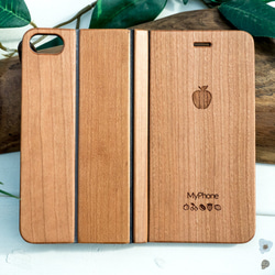 iPhone 天然木　手帳型　フルウッドケース　リンゴモデル　(名入れ可+700円） 1枚目の画像