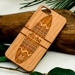 iPhone木製ケース サーフボード　アロハ　(名入れ可 +700円) 1枚目の画像