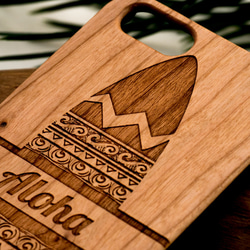 iPhone木製ケース サーフボード　アロハ　(名入れ可 +700円) 2枚目の画像