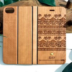 iPhone 手帳型 木製ケース ゴールドシェル　(名入れ可 +700円) 1枚目の画像