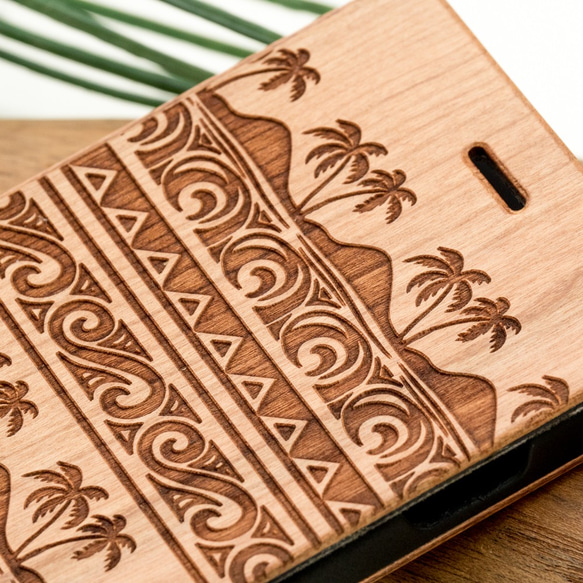 iPhone 手帳型 木製ケース ゴールドシェル　(名入れ可 +700円) 3枚目の画像