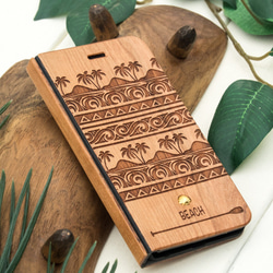 iPhone 手帳型 木製ケース ゴールドシェル　(名入れ可 +700円) 4枚目の画像