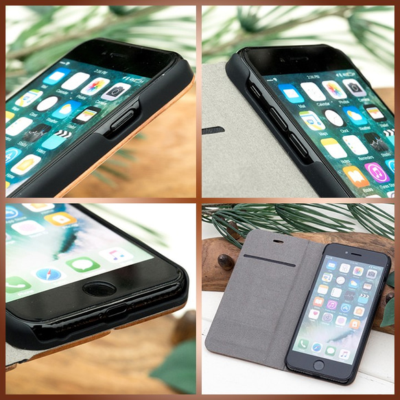 iPhone 手帳型 木製ケース ゴールドシェル　(名入れ可 +700円) 7枚目の画像