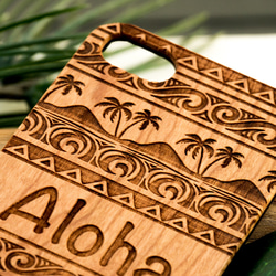 iPhone 天然木 彫刻ケース　トロピカル　(名入れ可+700円） 2枚目の画像