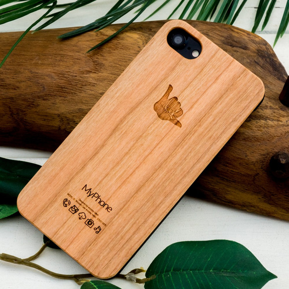 iPhone木製ケース ハンドサイン　アロハモデル (名入れ+700円) 1枚目の画像