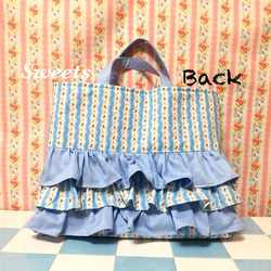 【送料無料】ドレスのようなレッスンバッグ(フラワー&水色) 4枚目の画像