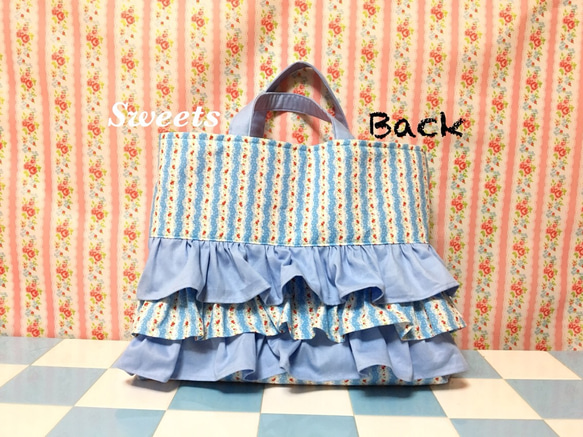 【送料無料】ドレスのようなレッスンバッグ(フラワー&水色) 4枚目の画像