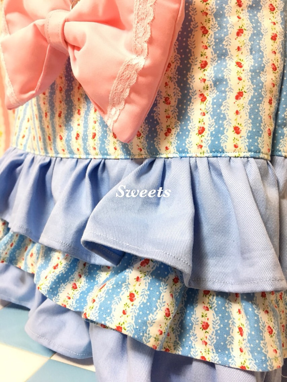【送料無料】ドレスのようなレッスンバッグ(フラワー&水色) 5枚目の画像