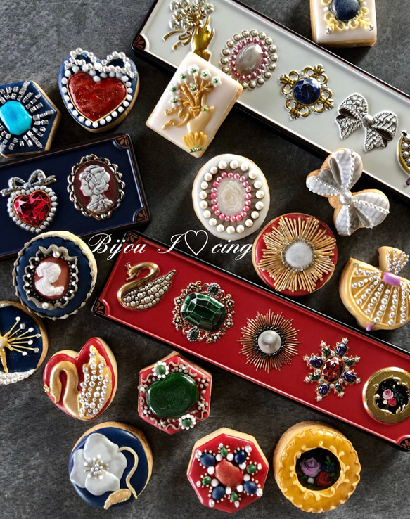 4/6頃製造、4/11〜12頃お届け ★ネイビー缶★ ブローチみたいなアイシングクッキー 7枚目の画像