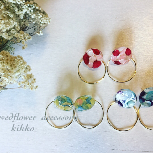 アジサイフープピアス、イヤリング 1枚目の画像