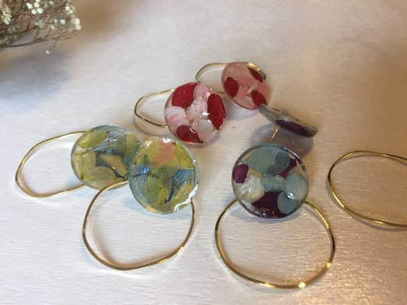 アジサイフープピアス、イヤリング 3枚目の画像