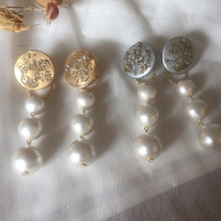 シャワーグラスとコットンパールのピアスとイヤリング 2枚目の画像