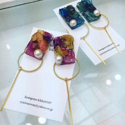 アジサイスクエアピアス、イヤリング 1枚目の画像