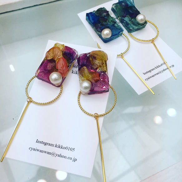 アジサイスクエアピアス、イヤリング 1枚目の画像