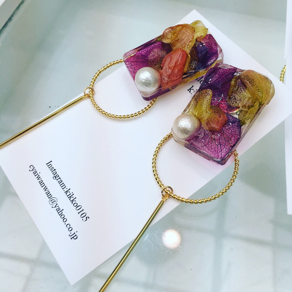 アジサイスクエアピアス、イヤリング 2枚目の画像