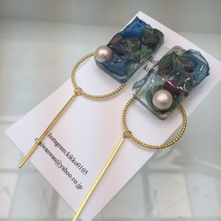 アジサイスクエアピアス、イヤリング 3枚目の画像