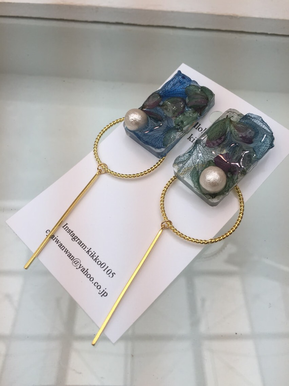 アジサイスクエアピアス、イヤリング 3枚目の画像