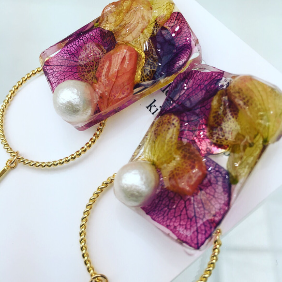 アジサイスクエアピアス、イヤリング 4枚目の画像