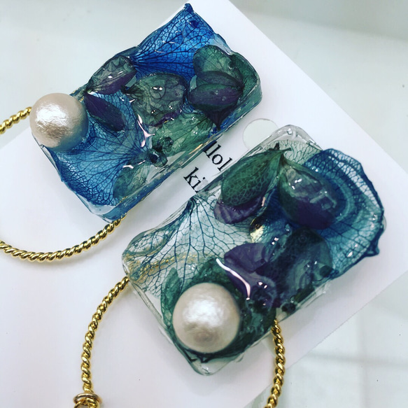 アジサイスクエアピアス、イヤリング 5枚目の画像