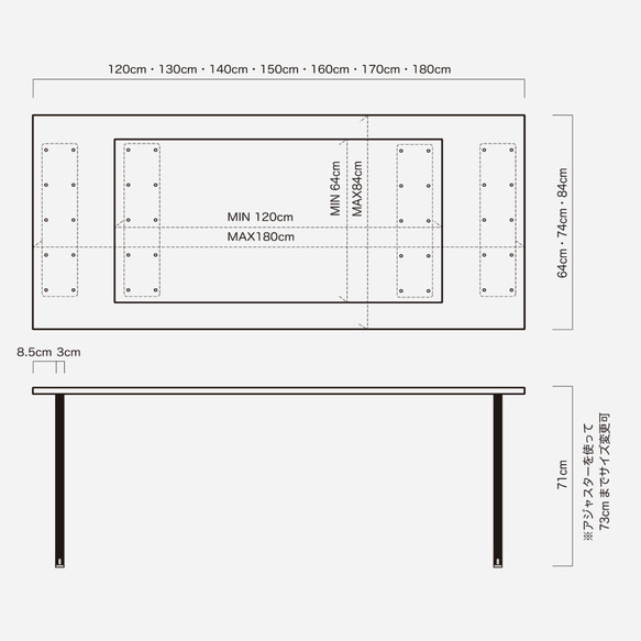 スタンダードテーブル&デスク【ウォルナット材・U型脚】※天板サイズオーダー無料 10枚目の画像