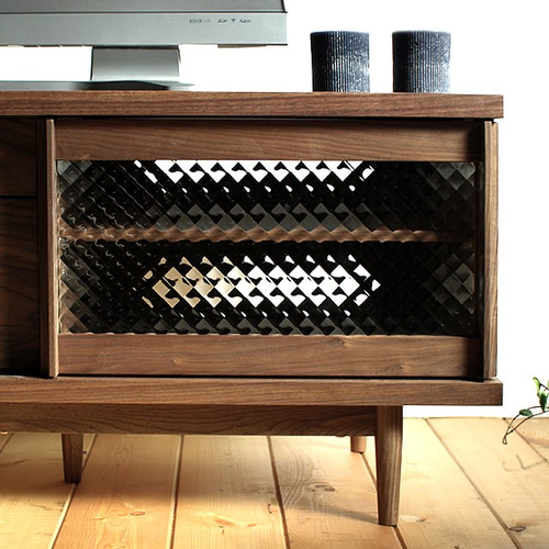 レントTVボード150cm [ ウォールナット材・スライドガラス扉