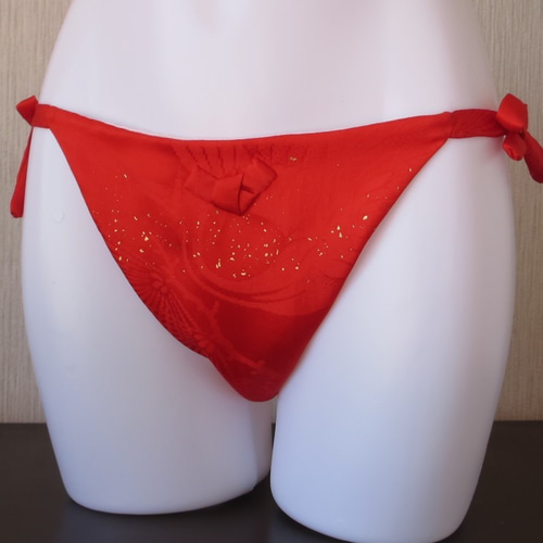 日本の美 シルク ランジェリー 鶴 kimono ふんどしパンツ ショーツ 赤