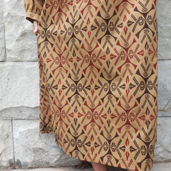 [訂單生產]木刻印花/腰帶A字連衣裙 第3張的照片
