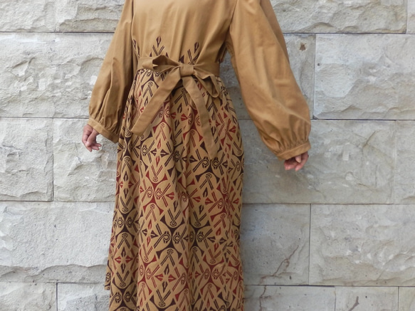 [訂單生產]木刻印花/腰帶A字連衣裙 第10張的照片