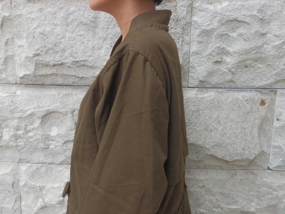 棉帆布/長外套“淺棕色” 第6張的照片