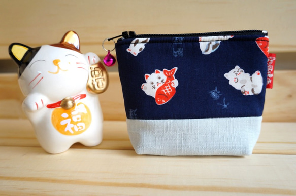 20%off   貓德雷--日式鋪棉小零錢包- 招財貓-灰款 第4張的照片