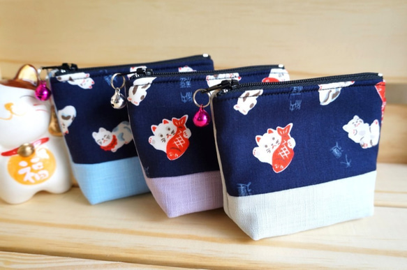 20%off   貓德雷--日式鋪棉小零錢包- 招財貓-粉紫款 第3張的照片