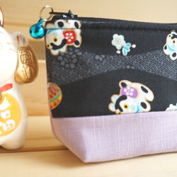 20%off   貓德雷--日式鋪棉小零錢包- 招財貓-黑/粉紫 第3張的照片