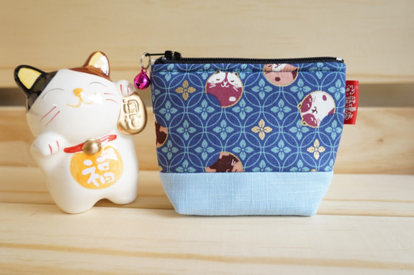 20%off   貓德雷--日式鋪棉小零錢包- 圓圓貓-淺藍款 第2張的照片