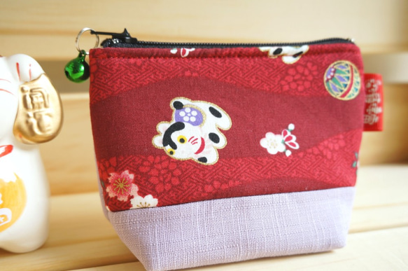 20%off  貓德雷--日式鋪棉小零錢包- 招財貓--紅/粉紫款 第3張的照片