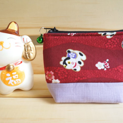 20%off  貓德雷--日式鋪棉小零錢包- 招財貓--紅/粉紫款 第6張的照片