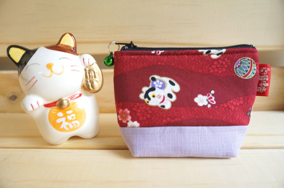 20%off  貓德雷--日式鋪棉小零錢包- 招財貓--紅/粉紫款 第6張的照片