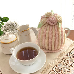 ティーポットカバー(ティーコゼー)&ポットマット(ホワイト×レッド