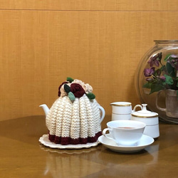 ティーポットカバー(ティーコゼー)&ポットマット(ホワイト×レッド