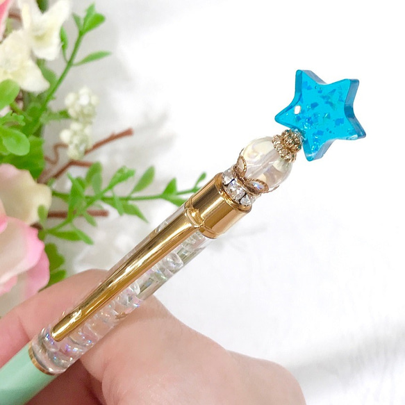 ゆめかわ♡魔法少女ボールペン【Magical Wish☆Pen】グリーン・星/レジン ゆめかわいい 1枚目の画像