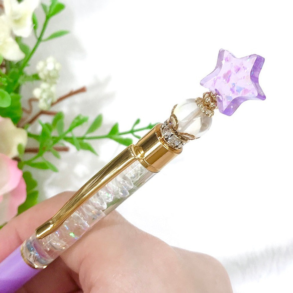 ゆめかわ♡魔法少女ボールペン【Magical Wish☆Pen】パープル・星/レジン ゆめかわいい 1枚目の画像