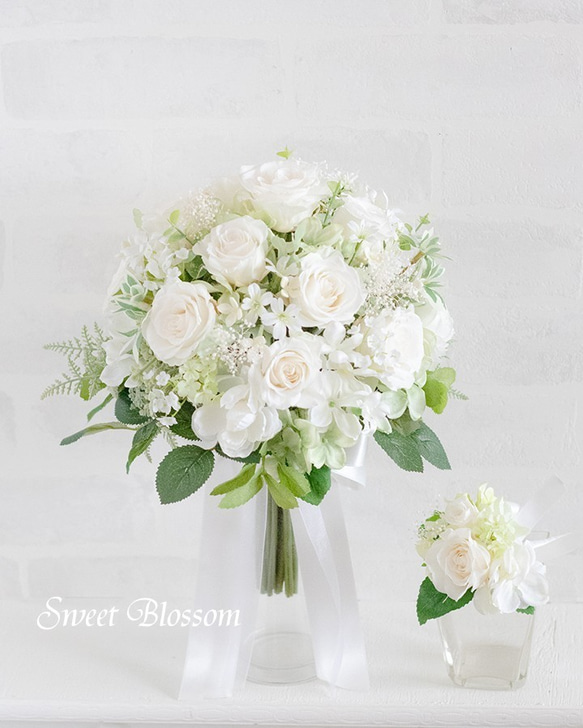 【オーダーメイド】プリザーブドフラワーのナチュラルブーケ＆ブートニア 造花