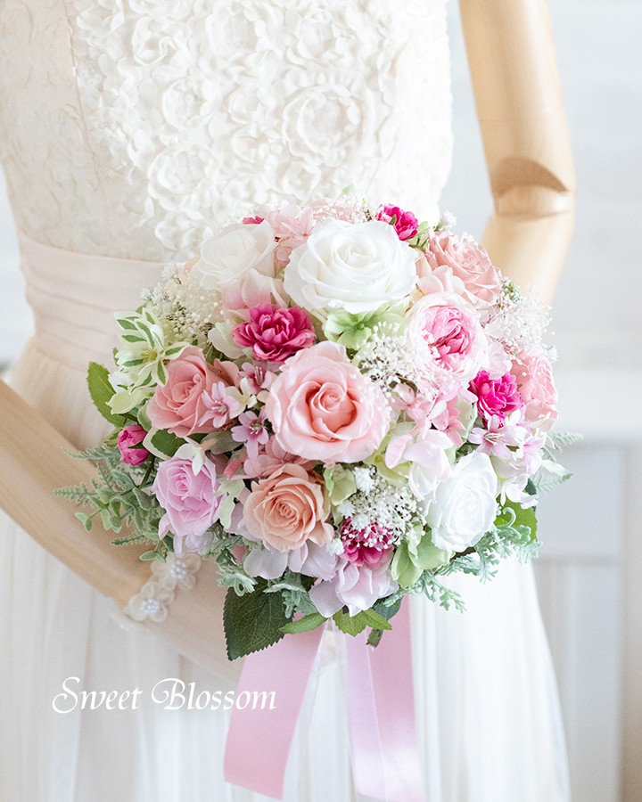 【オーダーメイド】プリザーブドフラワーのナチュラルブーケ・ブートニア・ヘッドパーツ3点セット