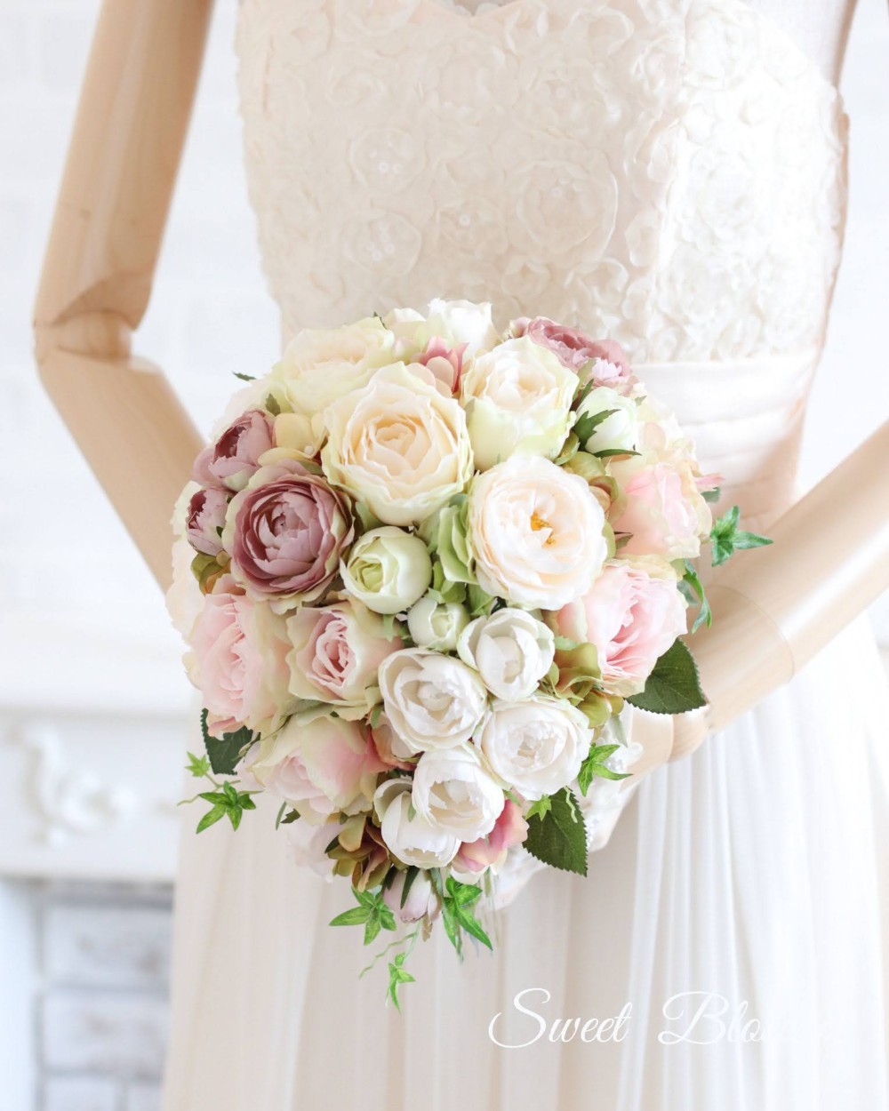 【オーダーメイド】ティアドロップブーケ＆ブートニア ★ ウェディングブーケ2点セット