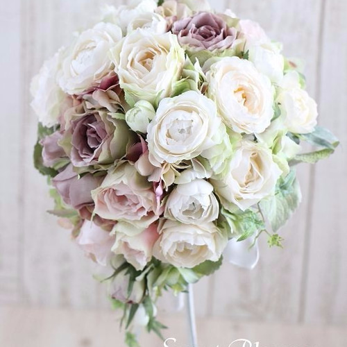 ティアドロップ型色ブーケ ブートニア付き 【公式通販】