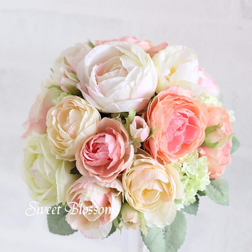 【ウエディングブーケ】ラウンドブーケ　リースブーケ　ブートニア ラウンドブーケ＆ブートニア・ホワイト（プリザーブドフラワー