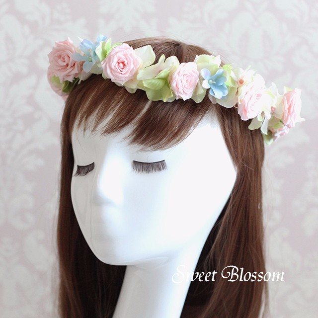 プリザーブドフラワー ピンクのミニバラの花冠 * ウエディングの髪飾り 7,800円