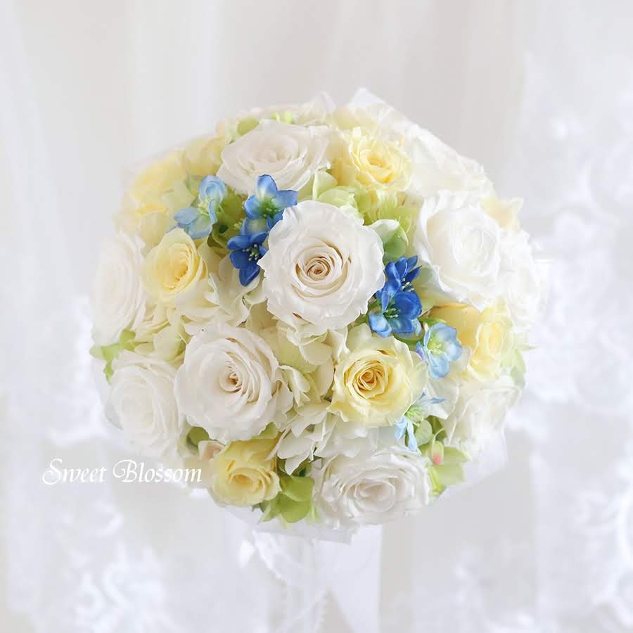 【オーダーメイド】プリザーブドフラワーのラウンドブーケ・ブートニア