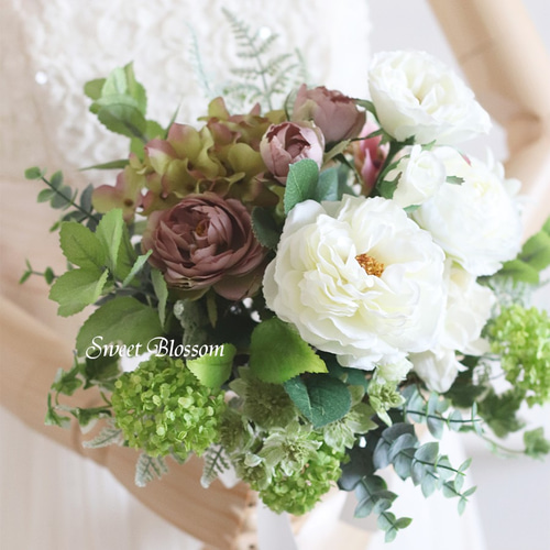 オーダーメイド】クラッチブーケ＆ブートニア ウエディングブーケ2点  