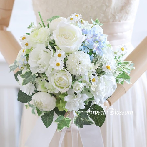 ウエディングブーケ、クラッチタイプNo.366ヘアアクセ、ブートニアあり